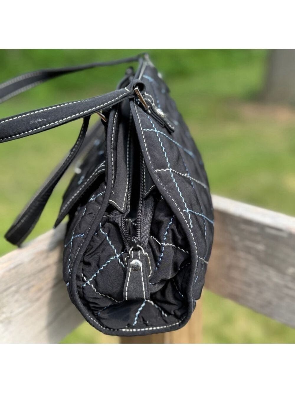 Vera Bradley Sausalito Quilted Handbag in Black Microfiber & Blue Stitch Detail - Picture 10 of 12